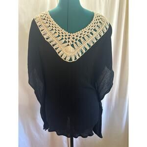Black Crochet Trim Boho Top – Size M